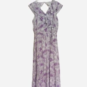Skies Are Blue Lavender Leaf Print Maxi Dress
